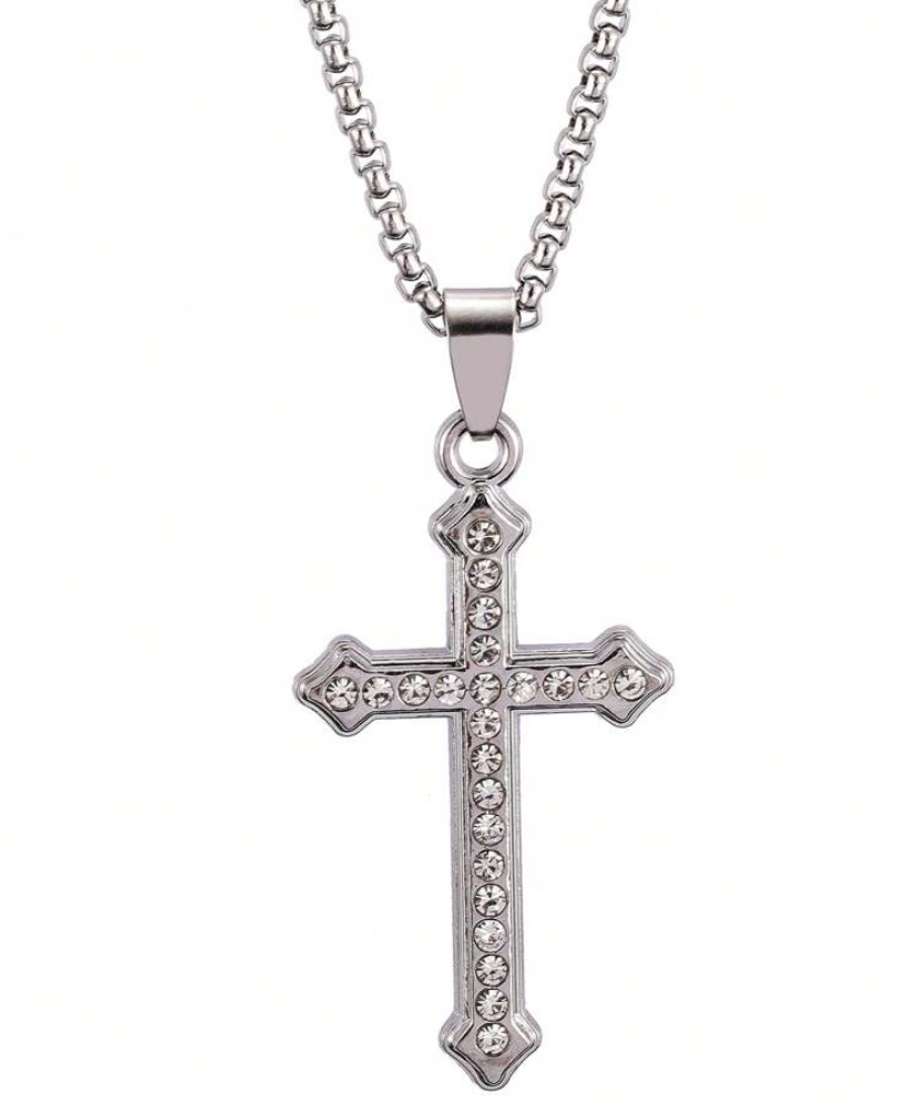 Stainless Steel Silver Cross Pendant Necklace