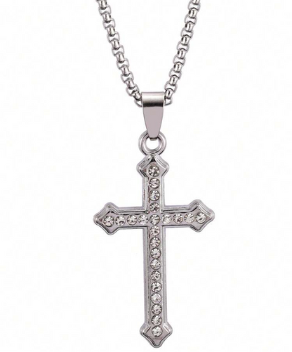 Stainless Steel Silver Cross Pendant Necklace