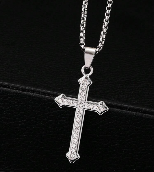 Stainless Steel Silver Cross Pendant Necklace