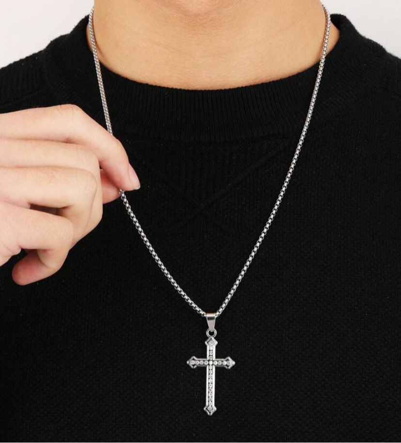 Stainless Steel Silver Cross Pendant Necklace