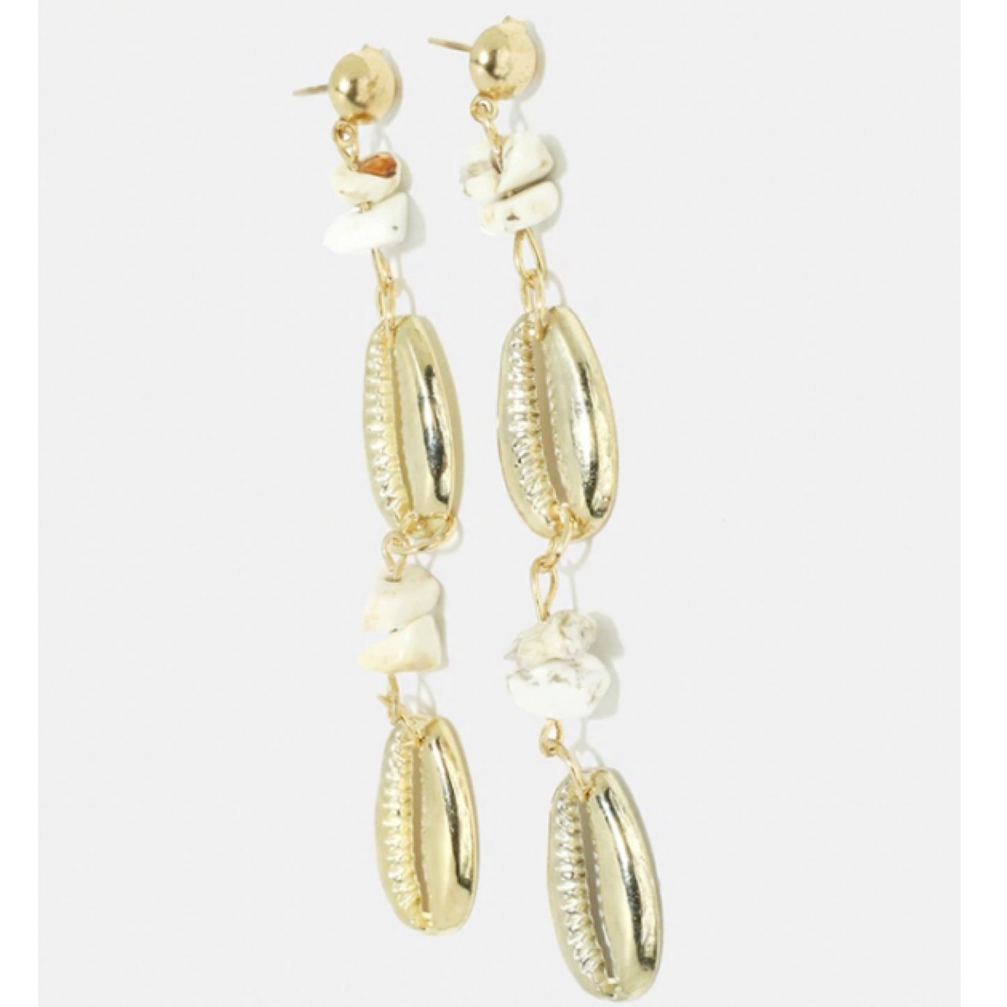 Double drop cowrie + stone earrings