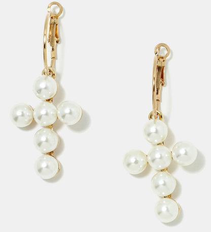 Cross pearl drop earrings