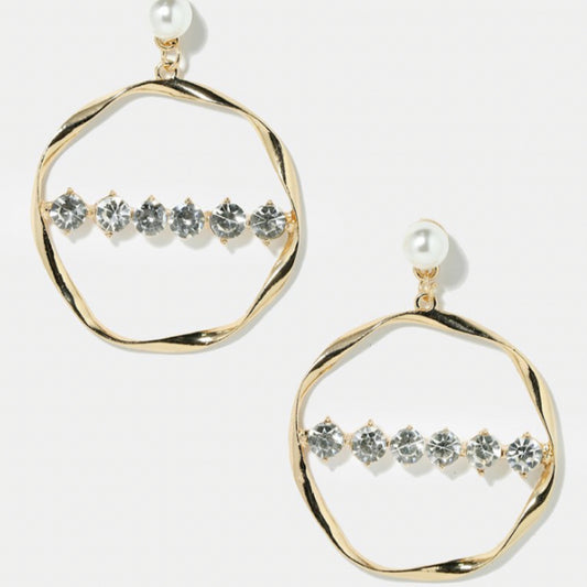 Rhinestone row circular earrings