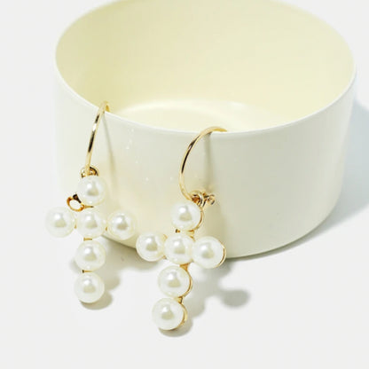 Cross pearl drop earrings